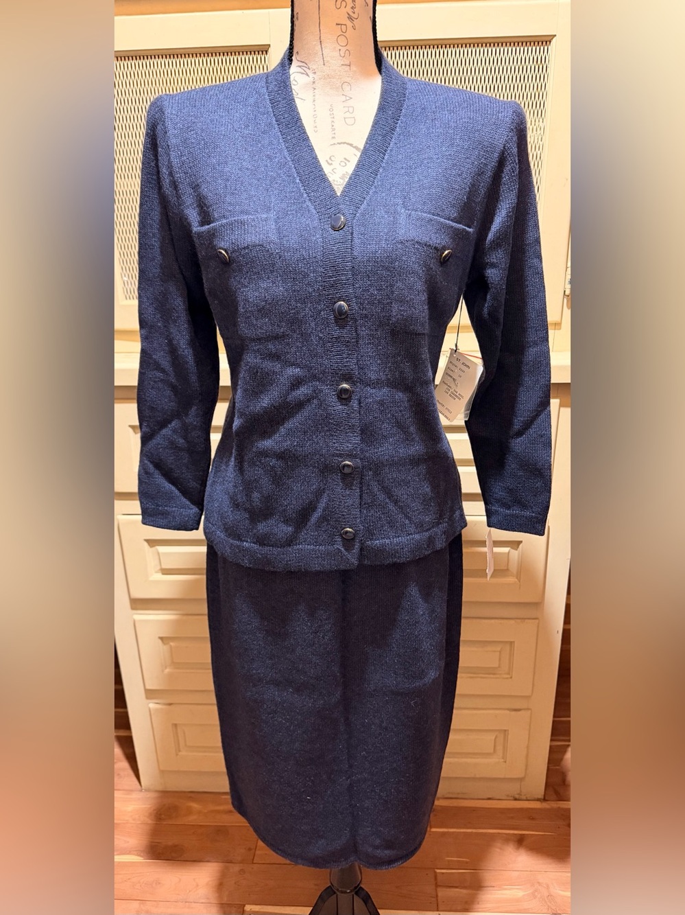 NWT Vintage St John Saks Cashmere Wool Cardigan Midi Skirt Set